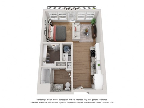 bedroom floor plan of a 1 bedroom apartment at the